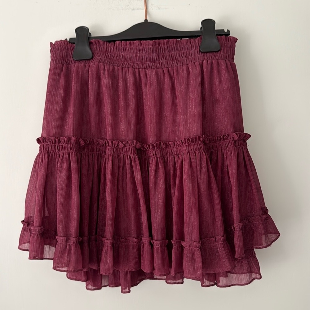 Misa Los Angeles Bordeaux color ruffle short skirt size medium